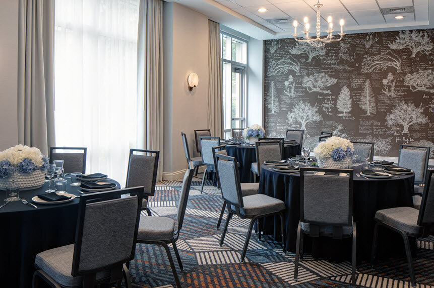 a room with tables and chairs