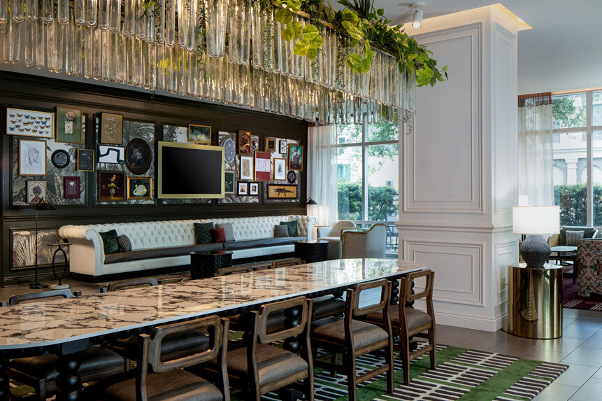 a room with a table and chairs