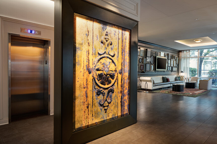 a large art piece in a room