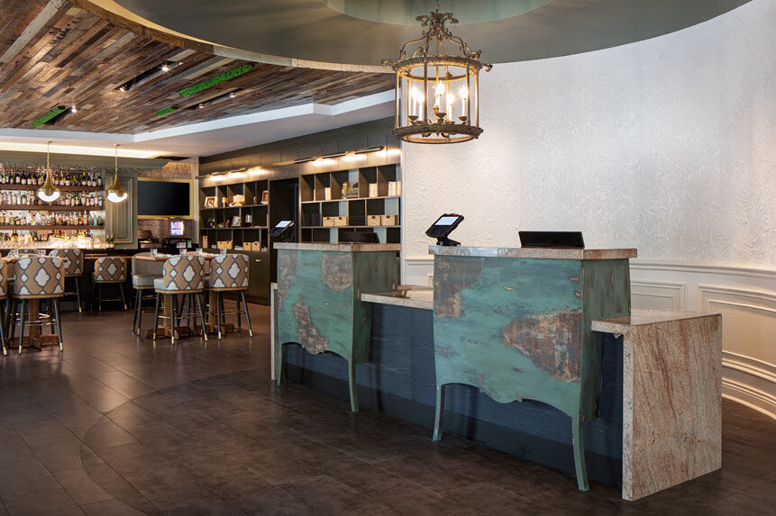 a reception desk in a hotel